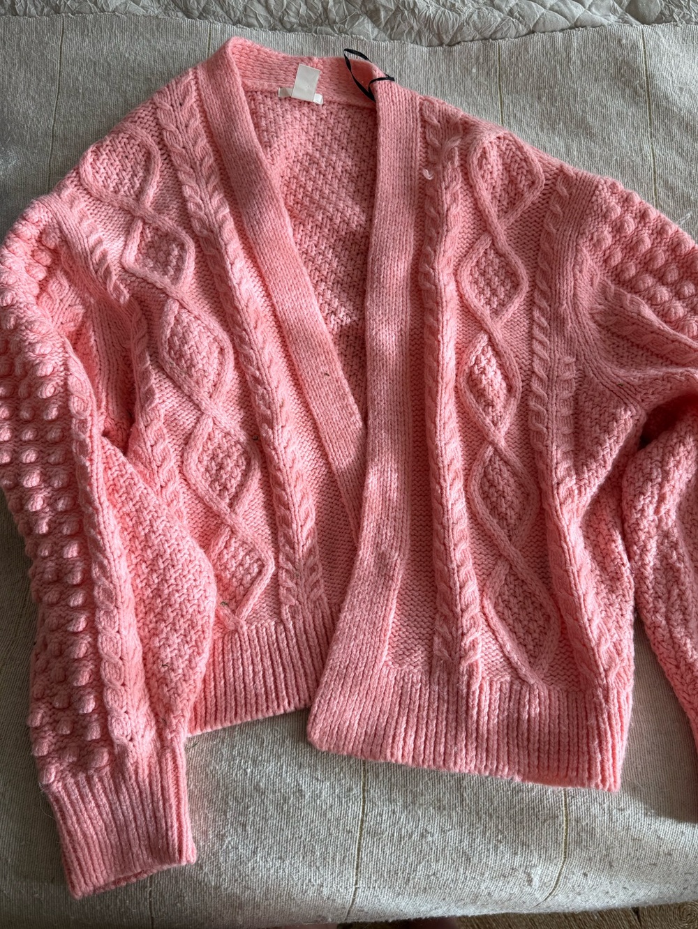 H&M Pink Cable Knit Open-Front Women's Sweater Cardigan